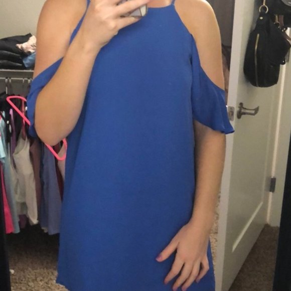 NWT Naked Zibra Blue Off the Shoulder Ruffle Dress - Picture 3 of 14